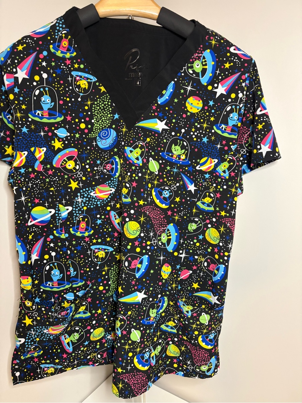 Prints by Maevn Women’s Black Space-Print Scrub Top